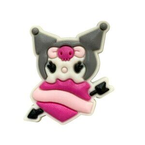 Kuromi Inspired Croc Charm With Pink Bow and Heart Design
